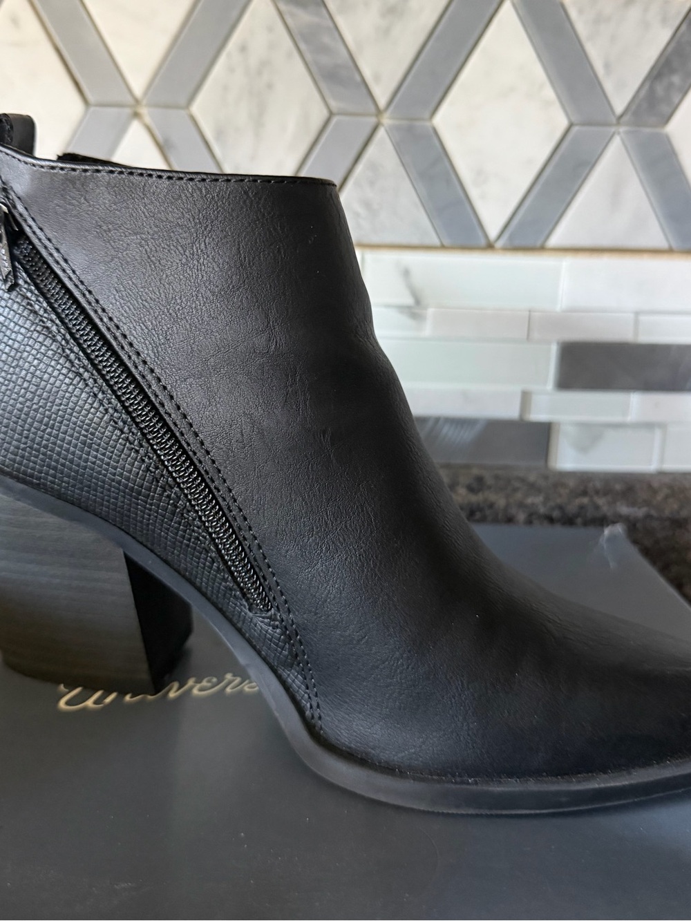 Universal Thread Black Faux Leather Ankle Bootie with Side Zip
